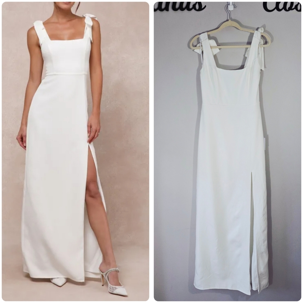 Lulu's‎ Your Sweetie White Tie-Strap Column Bridal Maxi Dress Size Small NWT